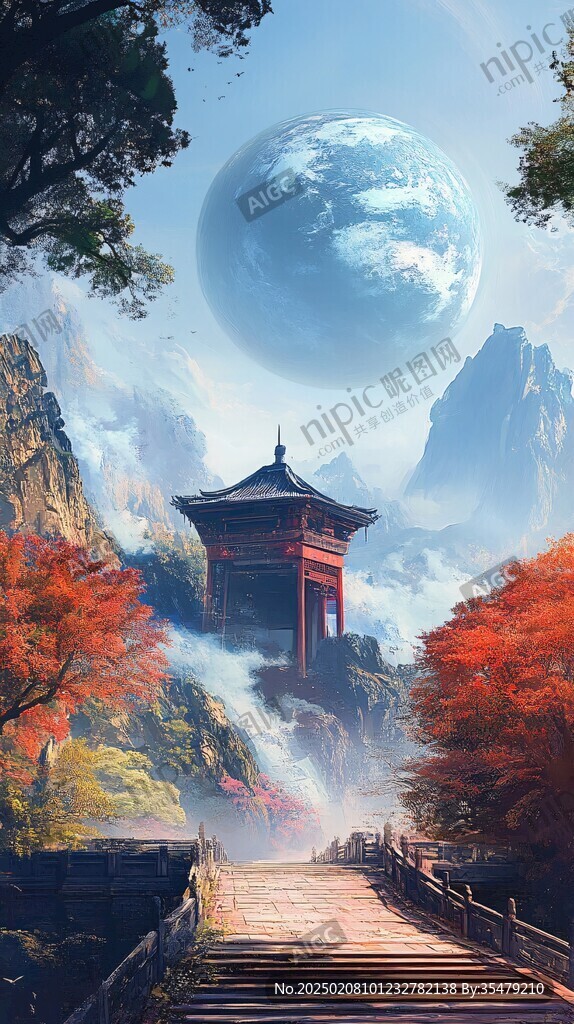 天界晓钟风景插画