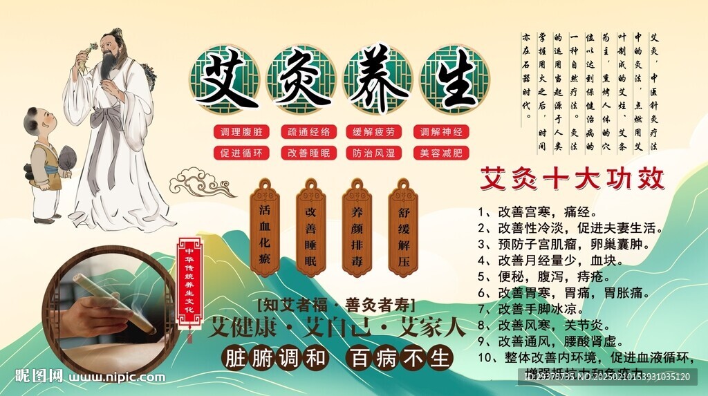 艾灸养生背景墙