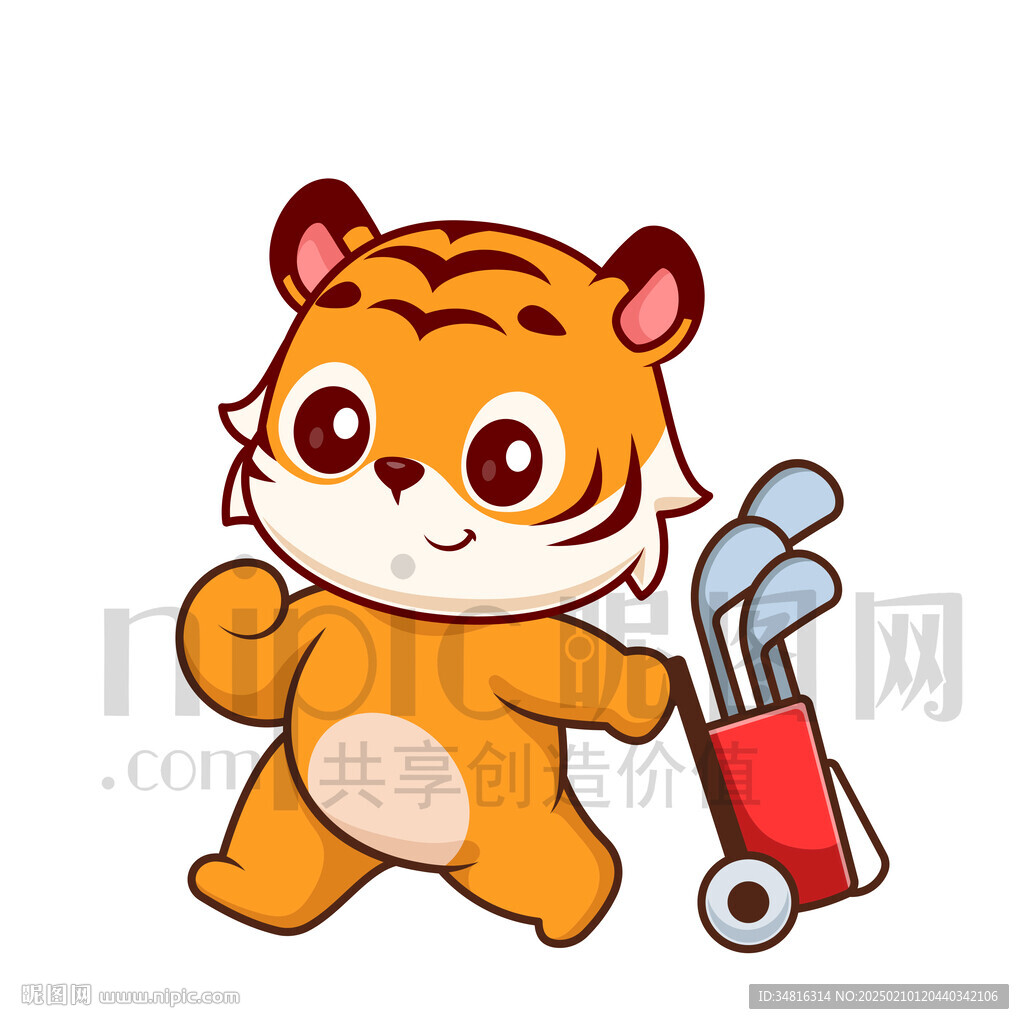 可爱卡通打高尔夫球的老虎