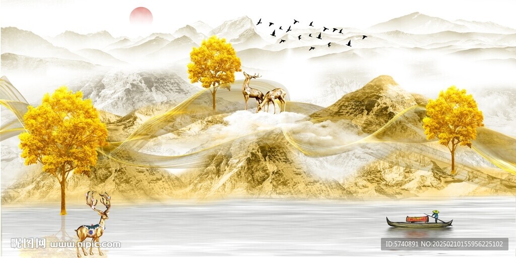 意境金色山水画