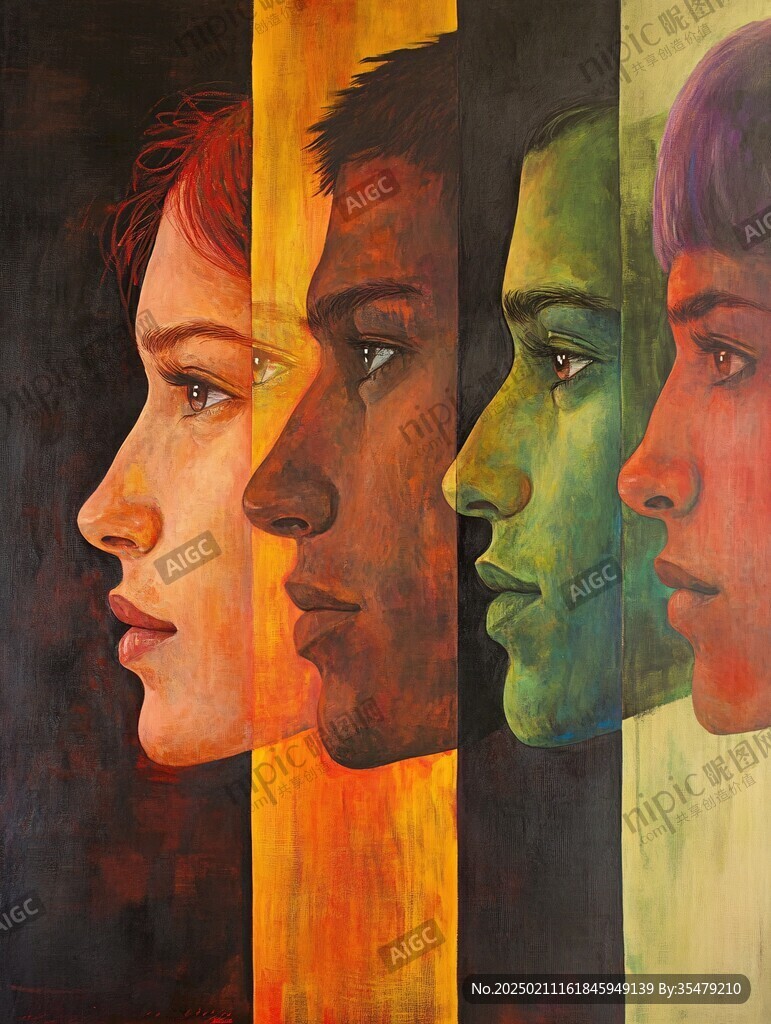 人脸色块拼接装饰画