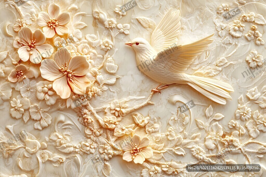 3d立体浮雕花卉花鸟