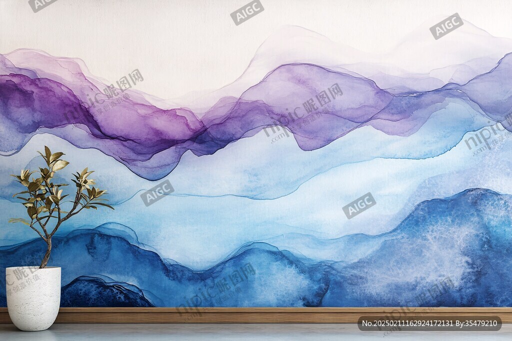 彩色水墨群山背景墙
