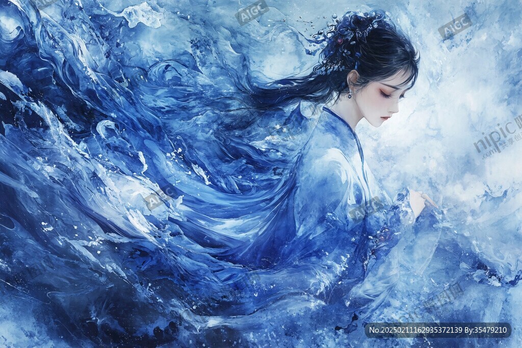 水彩风汉服美女