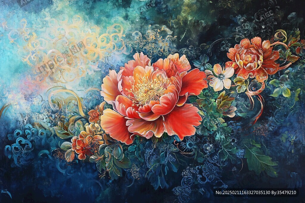 手绘牡丹油画
