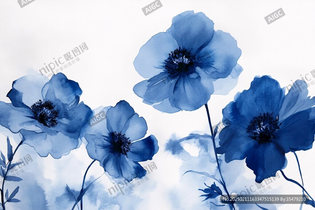 蓝色唯美小花装饰画