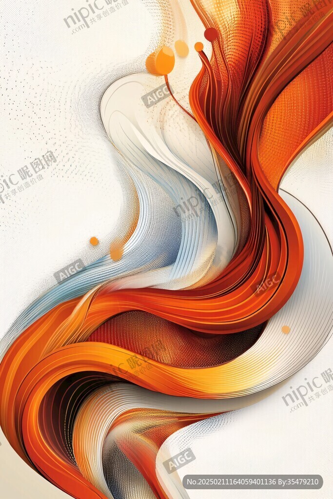 动感线条黄橙色抽象画