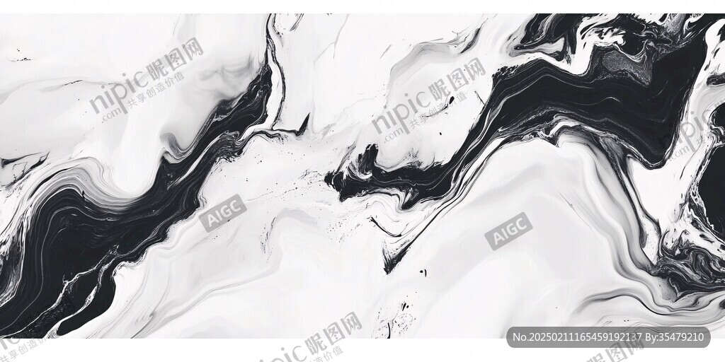 抽象黑白流彩水墨画
