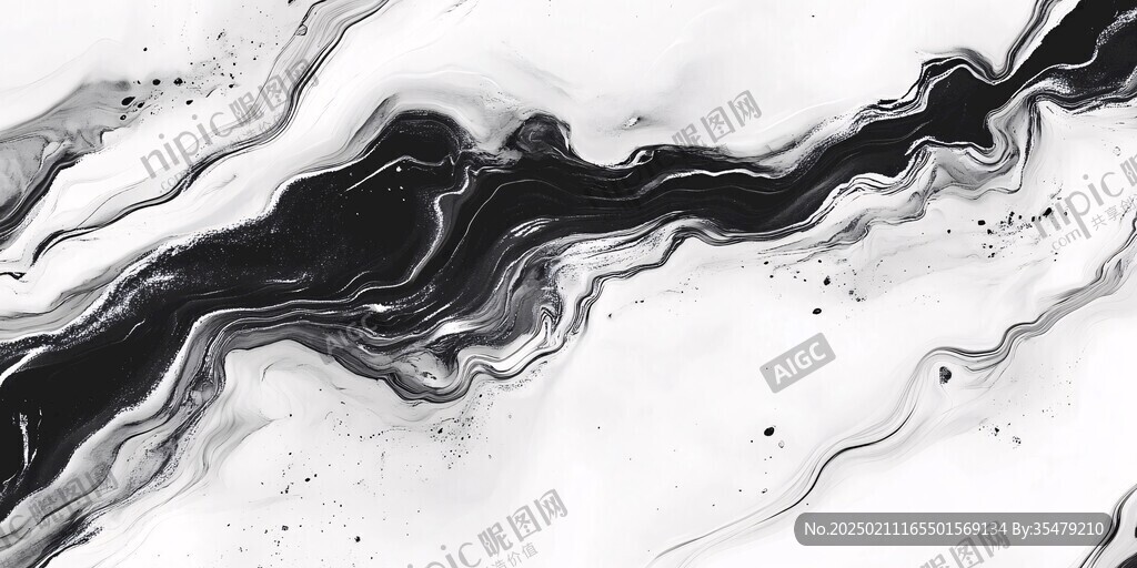 抽象黑白流彩水墨画