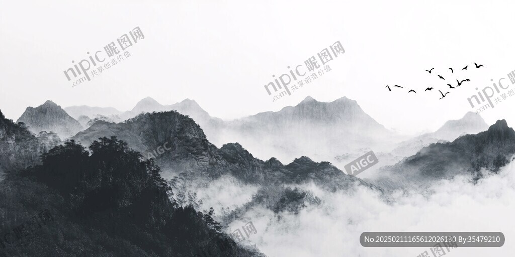 墨韵禅意山峰群山云雾