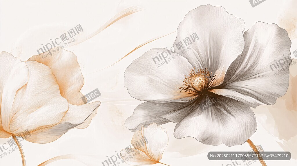 高精手绘黄金拉丝花卉