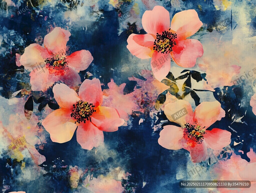 水彩木棉花插画背景墙