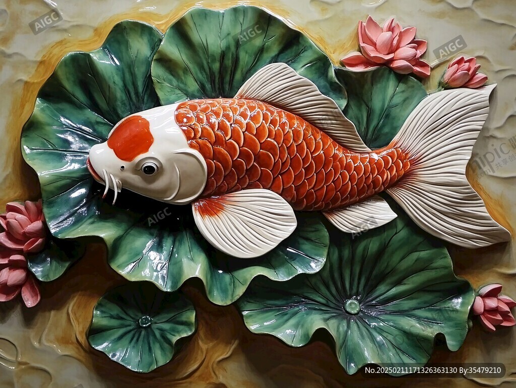 3d浮雕金鱼鲤鱼