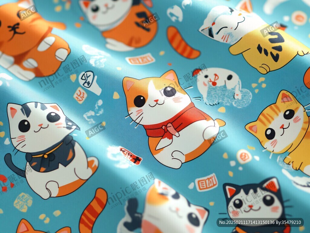 泳池小猫原创插画图案