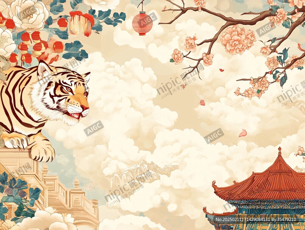 瑞虎寅虎迎春插画