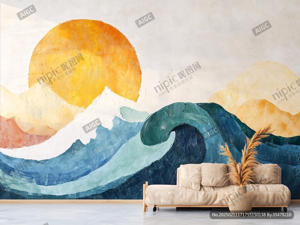 海浪仙鹤海浪酒店壁画