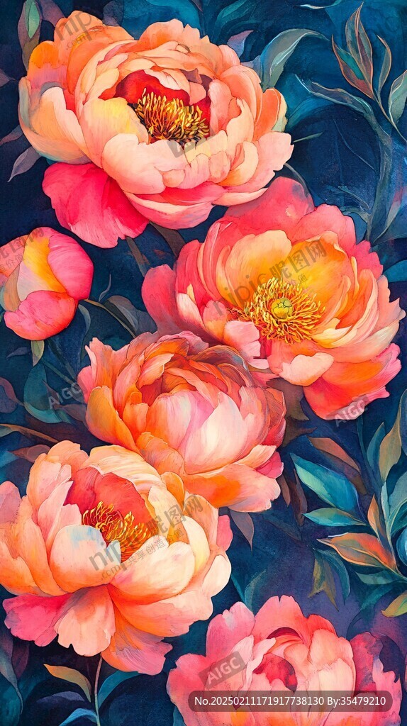 立体手绘牡丹花卉