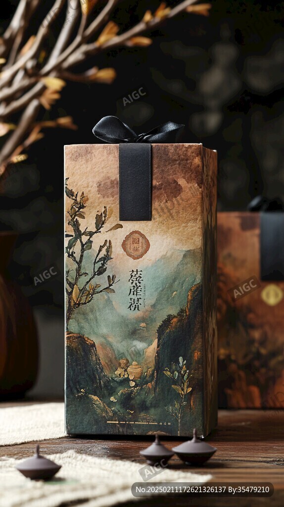 礼盒插画仙山仙境