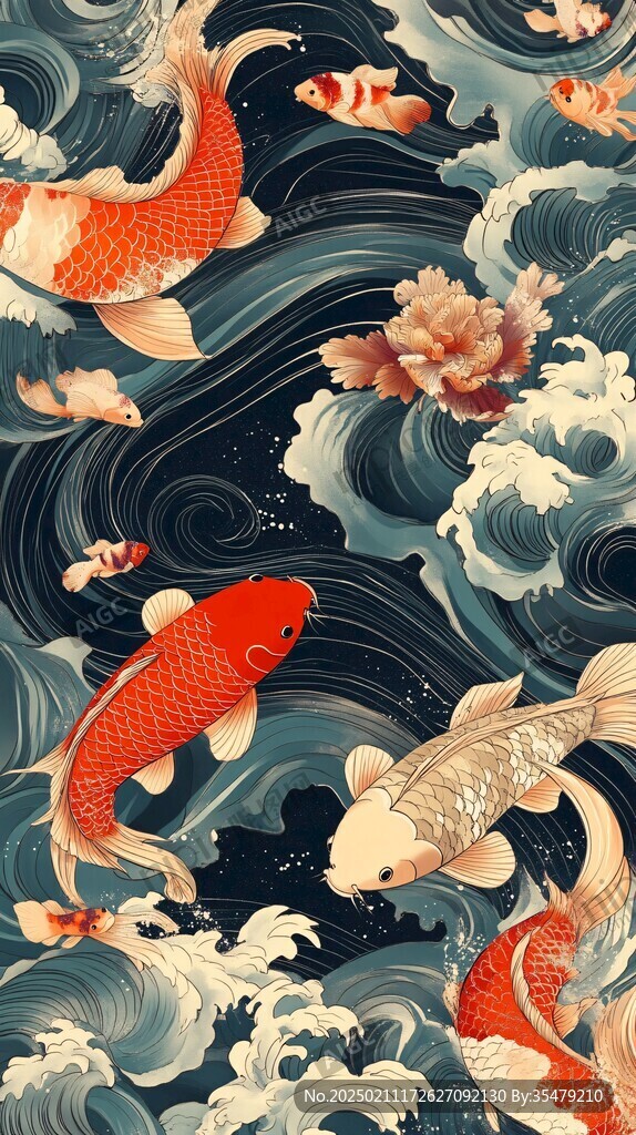 新中式锦鲤背景图案