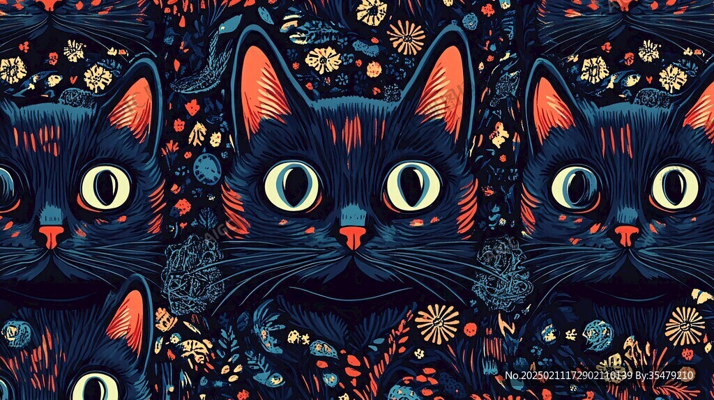 原创猫插画图案