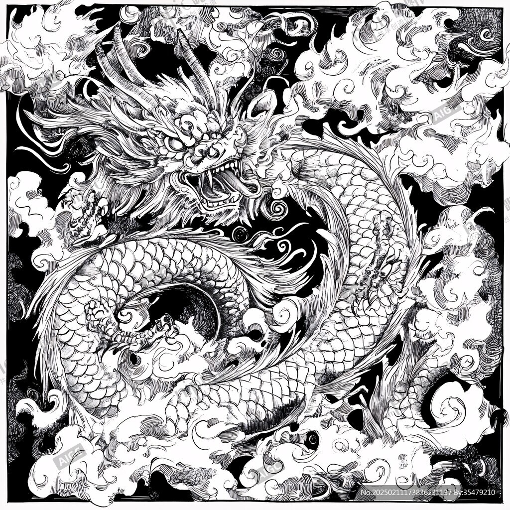 黑白线稿龙