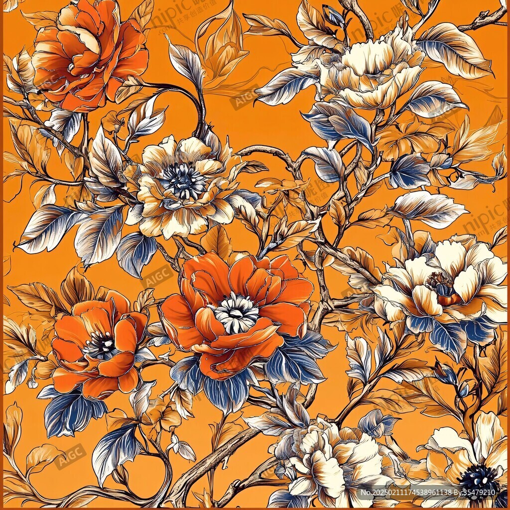 现代牡丹手绘花纹