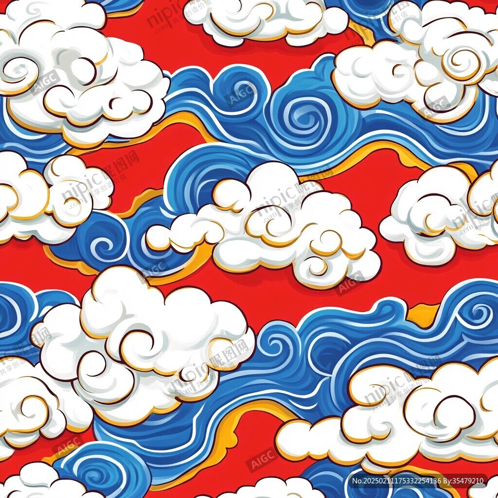 中式图案云纹浪花