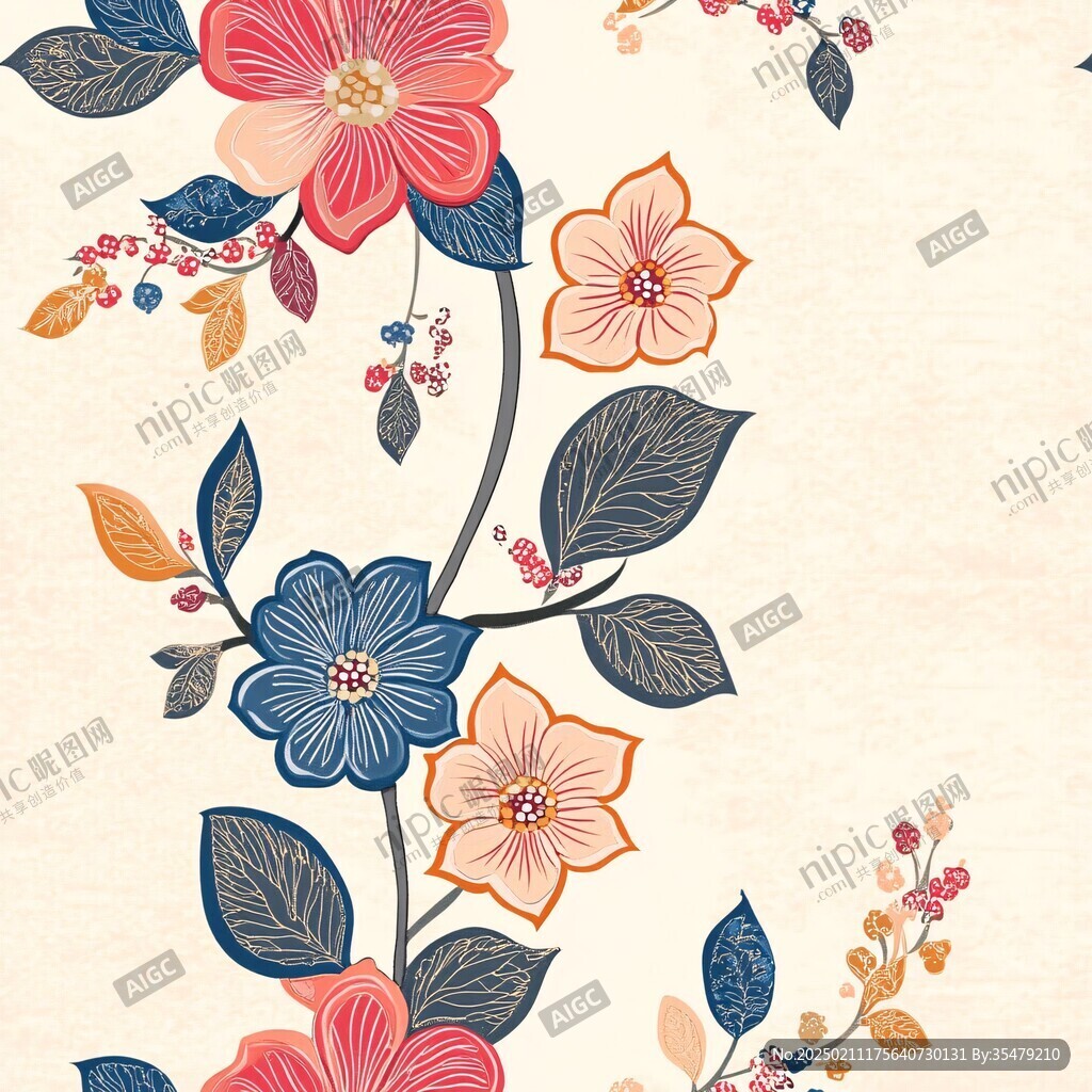 彩色民族风花草花卉