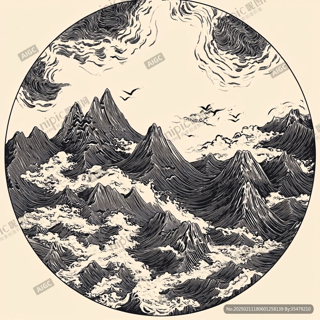 古风海浪包装插画