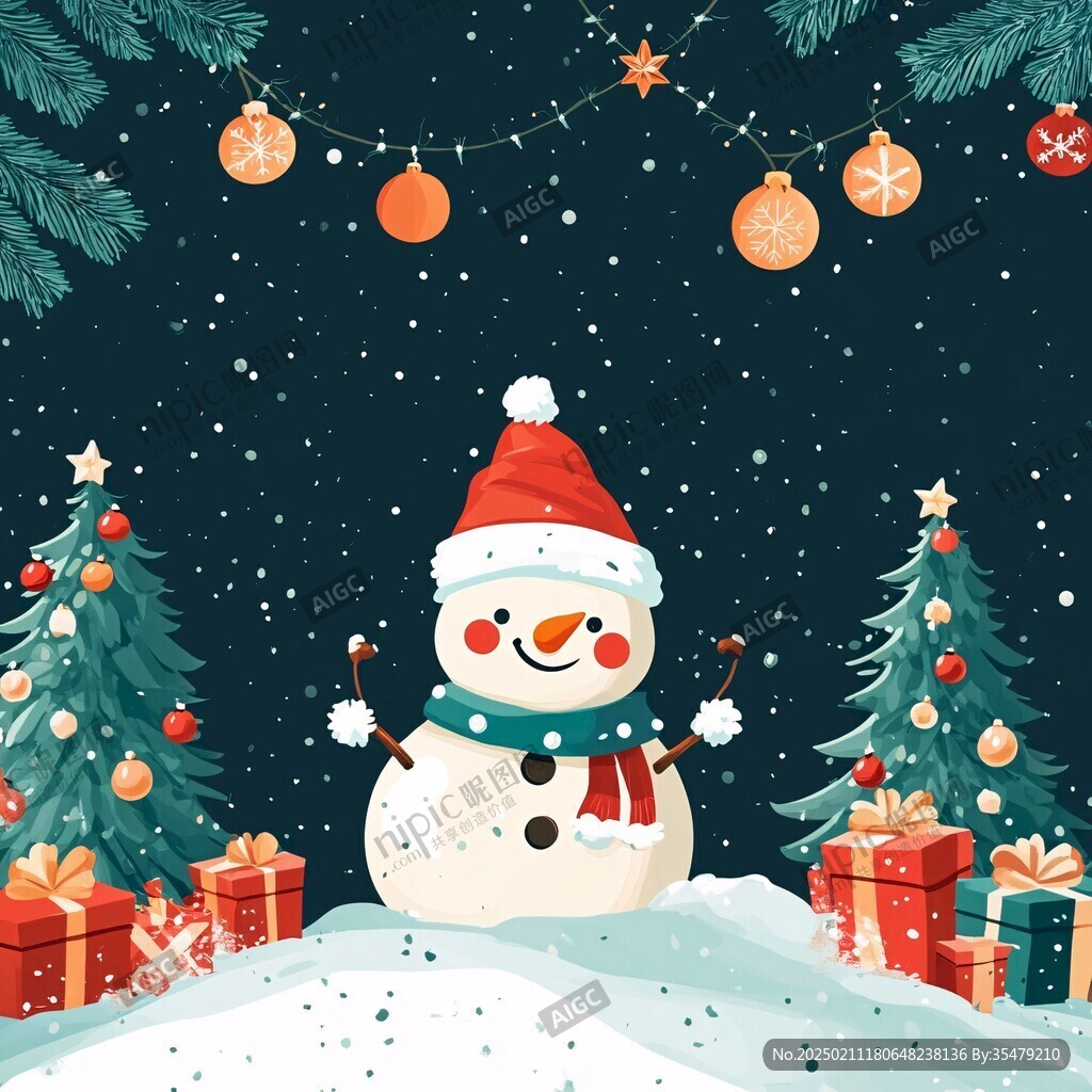 圣诞节堆雪人插画
