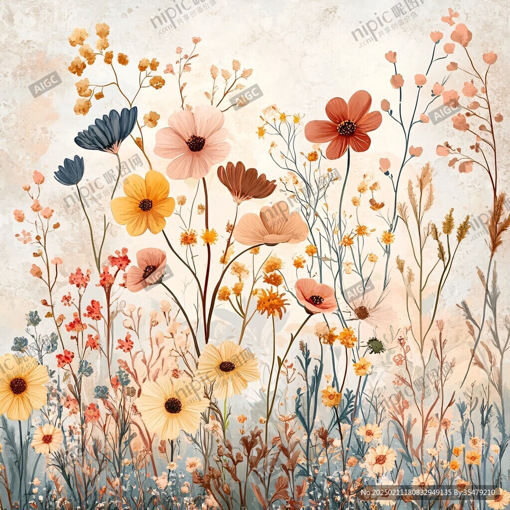 手绘花草壁画