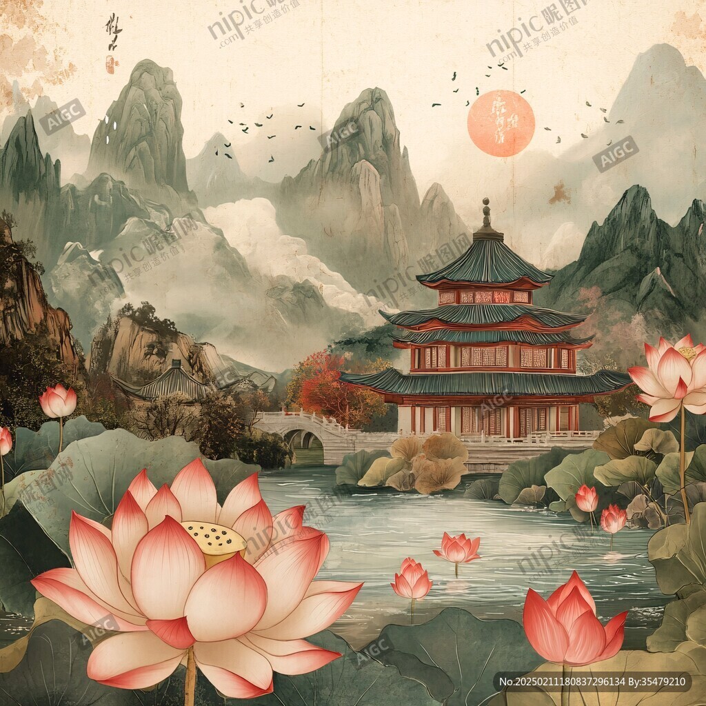 新中式楼阁皇宫山水