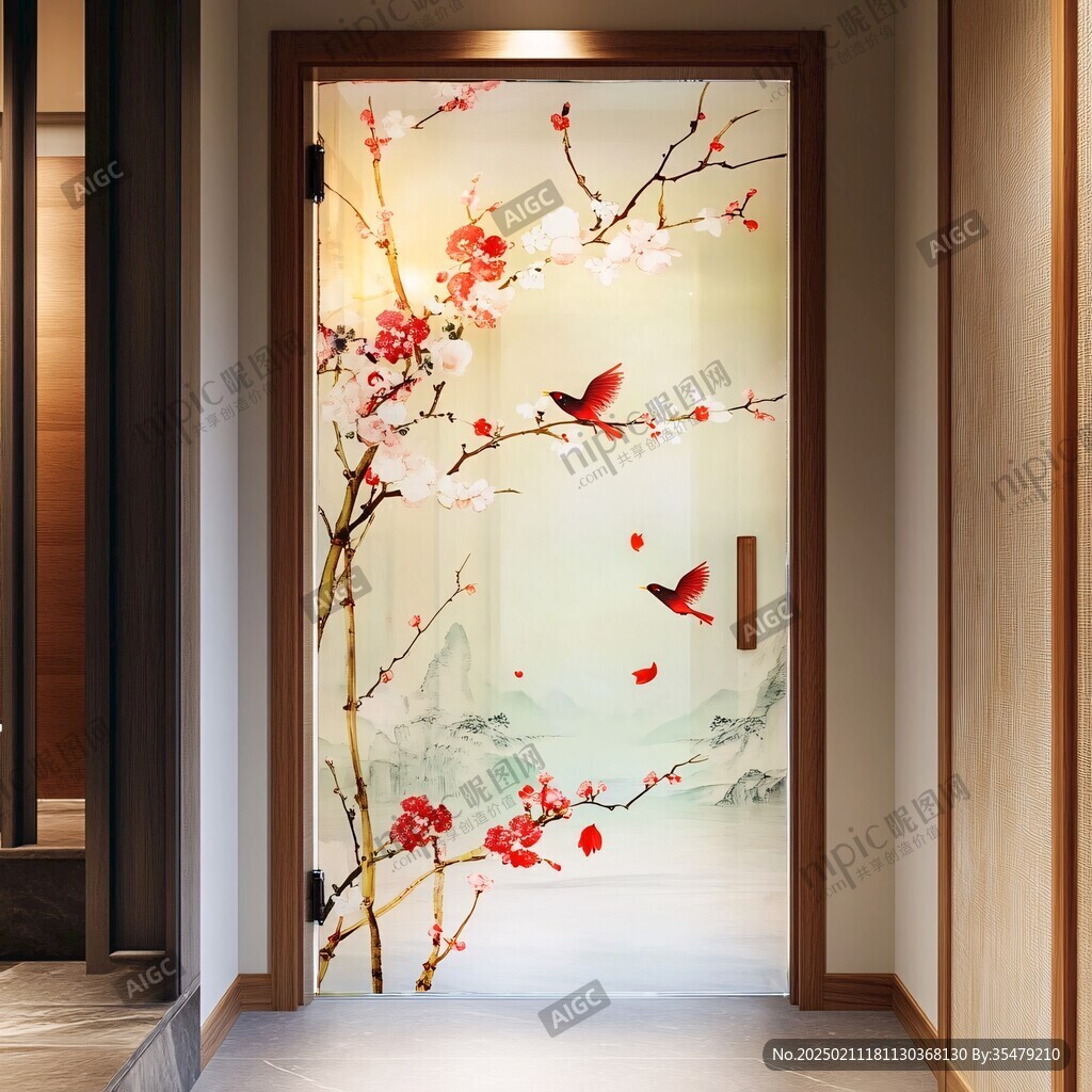 酒店客厅走廊梅花花鸟
