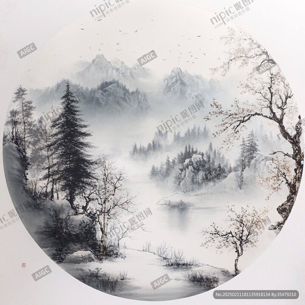 圆形挂画山水画