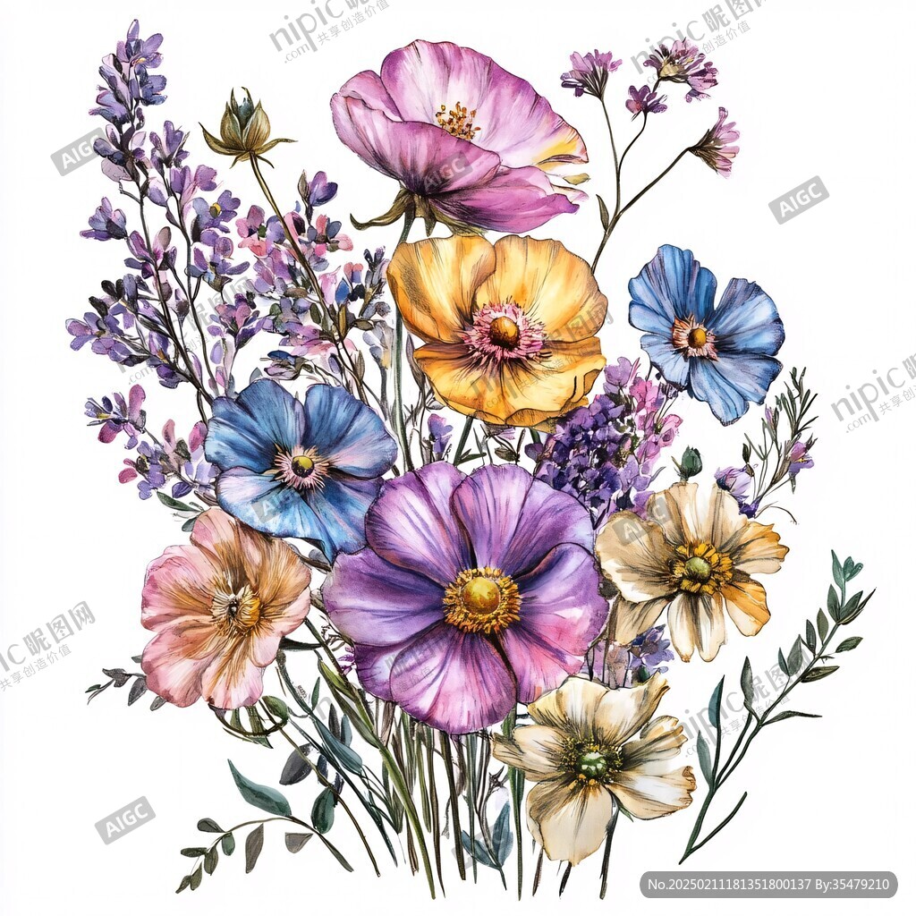 手绘银莲花
