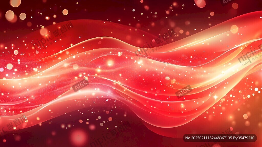 红色动感飘带科技背景