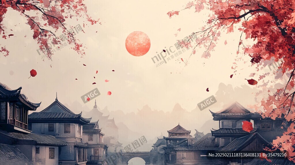 古风秋天景色插画