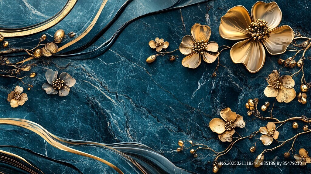 轻奢金色牡丹花线条