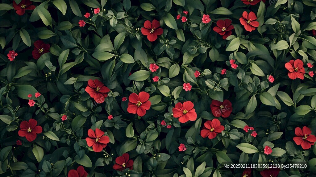 绿植红花背景