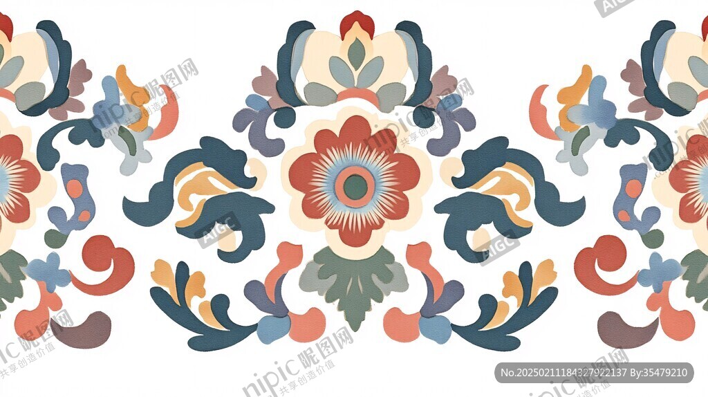 色块花古典图案组合
