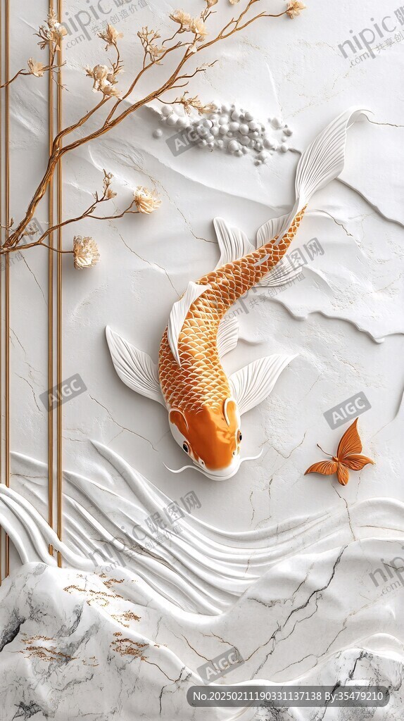 3d浮雕金鱼鲤鱼