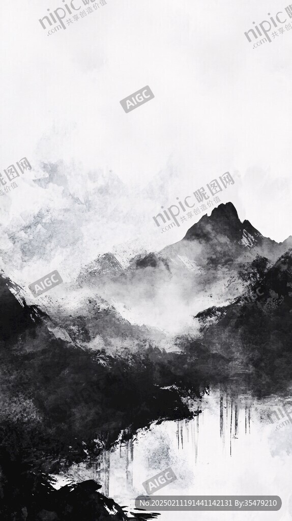 晕染喷墨山水