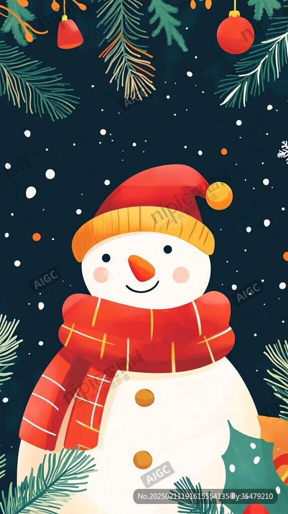 圣诞节堆雪人插画