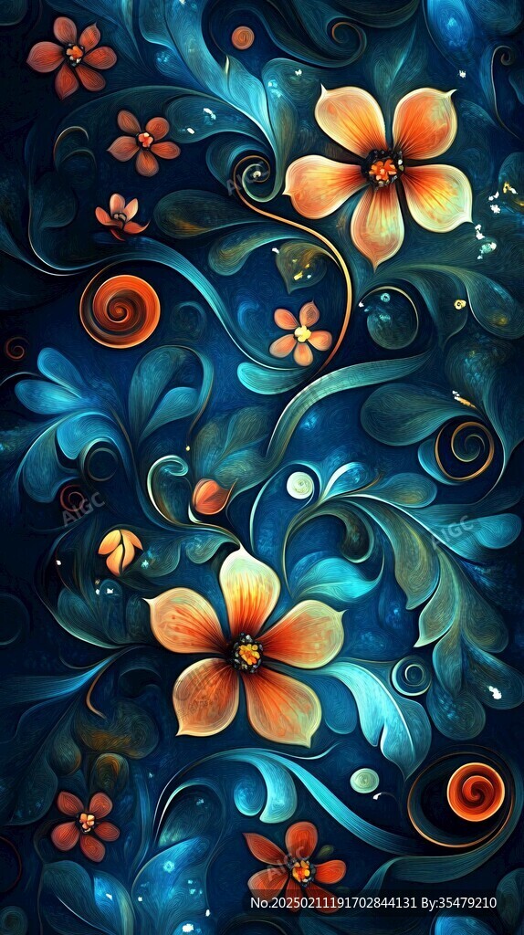 深蓝色浪漫深邃花纹
