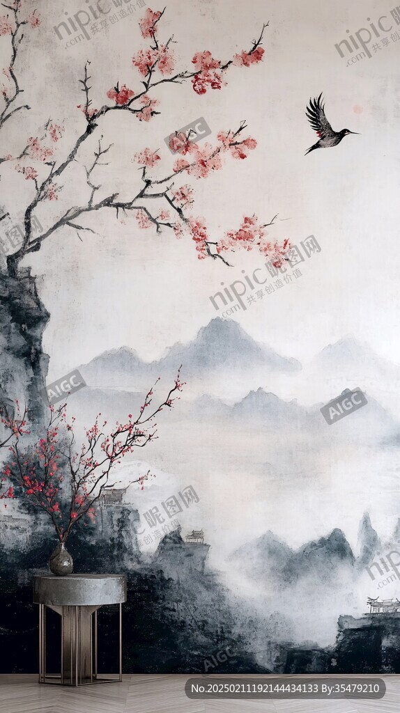 花鸟山水意境墙纸