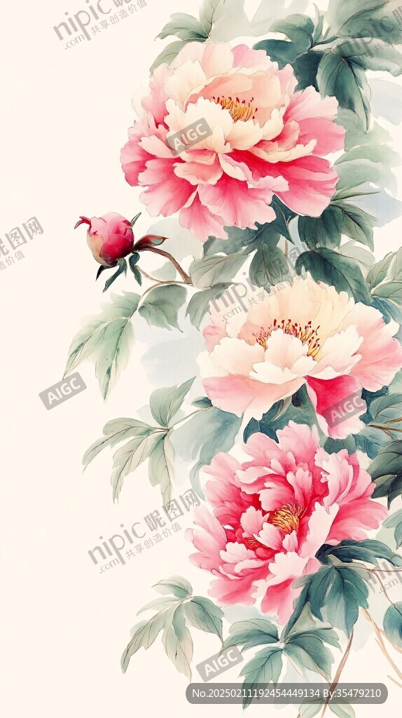 古风牡丹花鸟