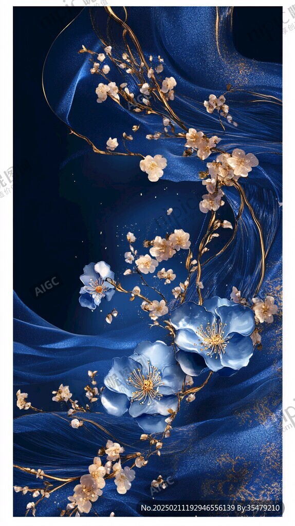 高精手绘黄金拉丝花卉