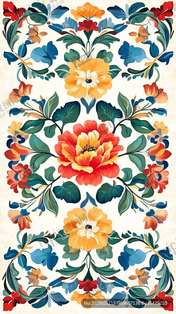 彩色民族风花草花卉