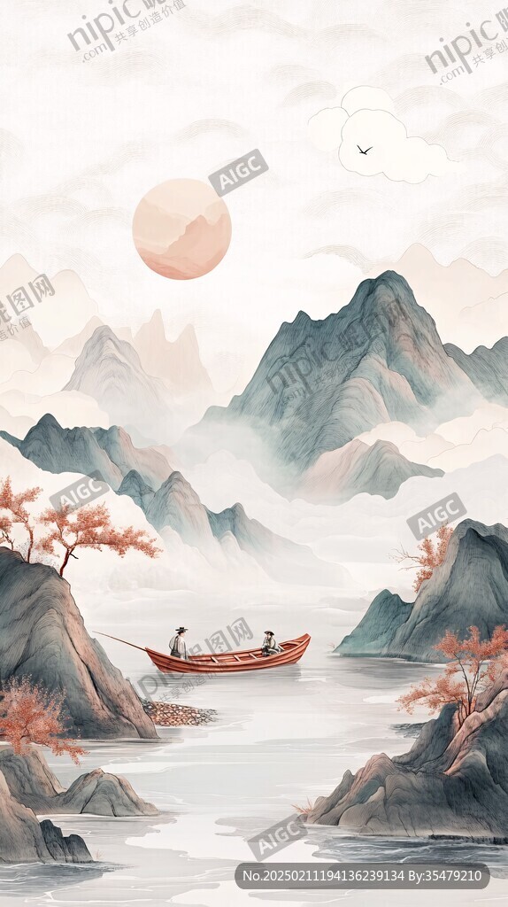 山水行舟插画