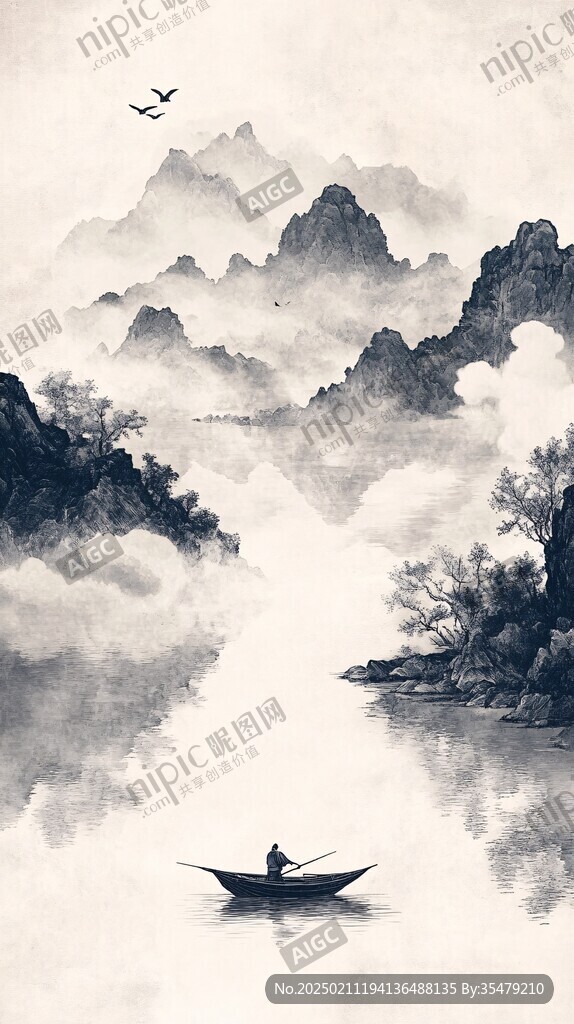 山水行舟插画